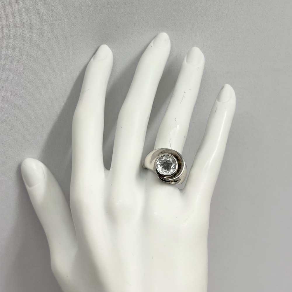 Vintage ELLE Sterling Cubic Zirconia Ring Modernist Style 10 Grams Size 7 1/4